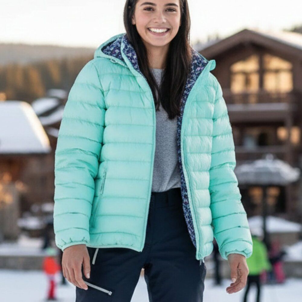 Eddie Bauer Cirruslite Aqua Reversible Down Puffer Jacket Size 14